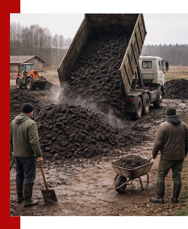 Доставка низинного торфа с разгрузкой и доставкой в Советской Гавани
