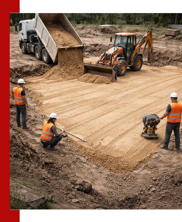 Устройство песчаной подушки для фундаментов и дорог в Советской Гавани